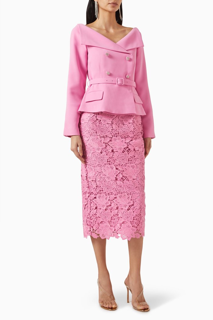 

Tailored Midi Dress in Crepe & Lace, Pink