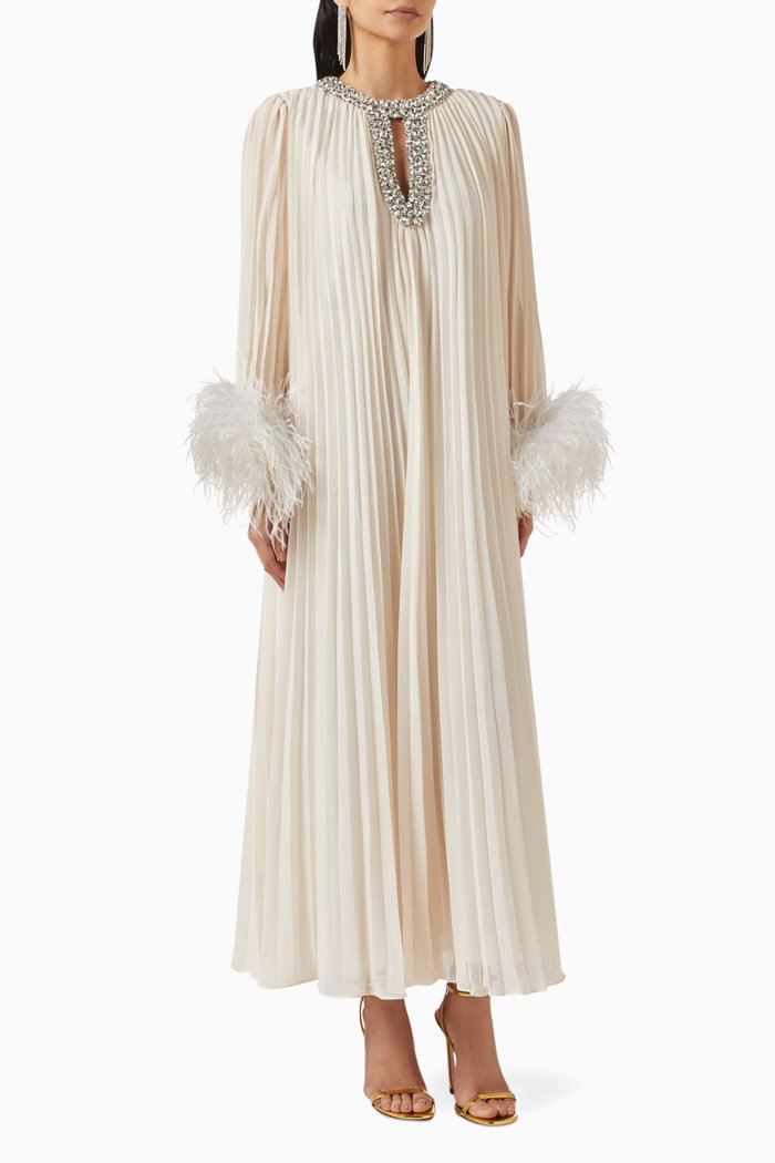 

Embellished Feather Dress in Chiffon, Neutral