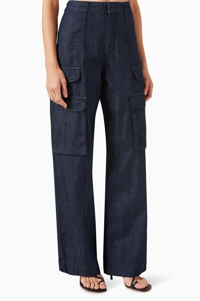 

Relaxed Straight Cargo Pants in Denim, Blue