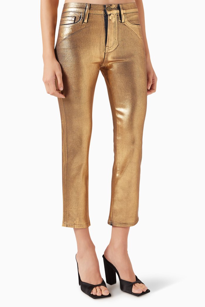 

Le High Straight Fit Jeans in Coated Denim, Gold