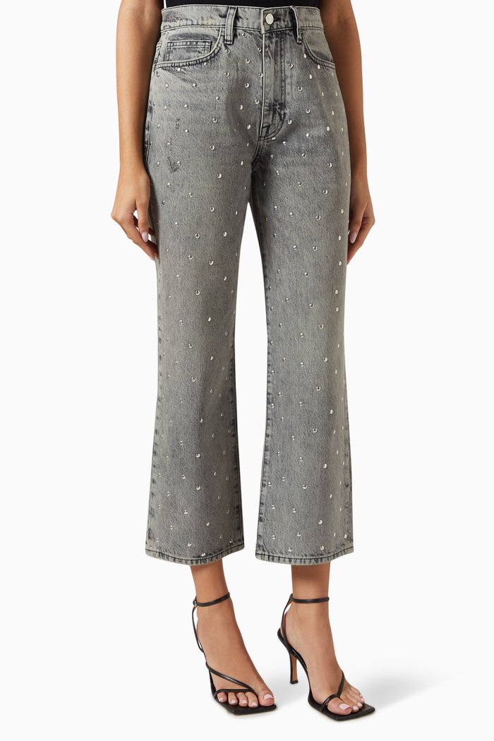 

Le Jane Studded Cropped Jeans in Denim, Grey