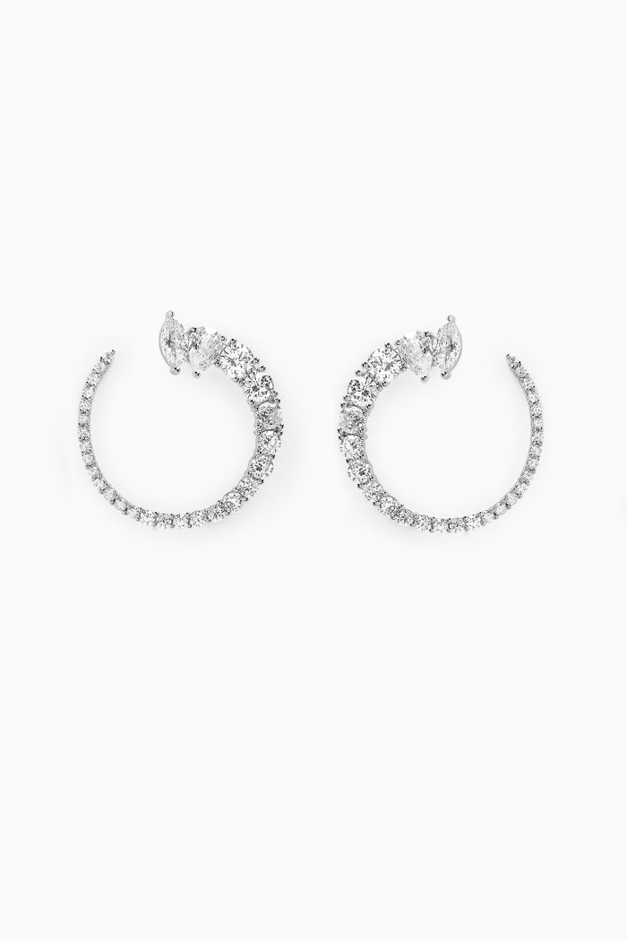 

Pave C Spiral Earrings in Rhodium-plated Brass, Silver