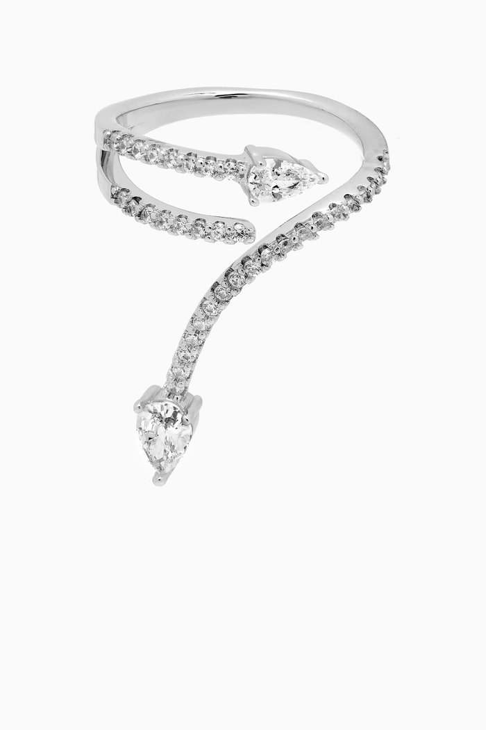 

Pear Wrap Ring in Rhodium-plated Brass, Silver