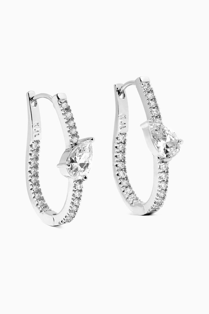 

Pear Pavé Oval Hoop Earrings in Rhodium-plated Brass, Silver