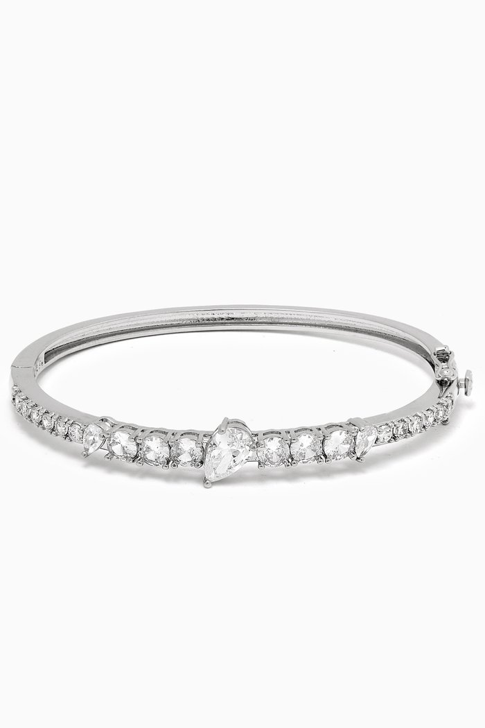 

Pear CZ Graduated Bangle in Rhodium-plated Brass, Silver