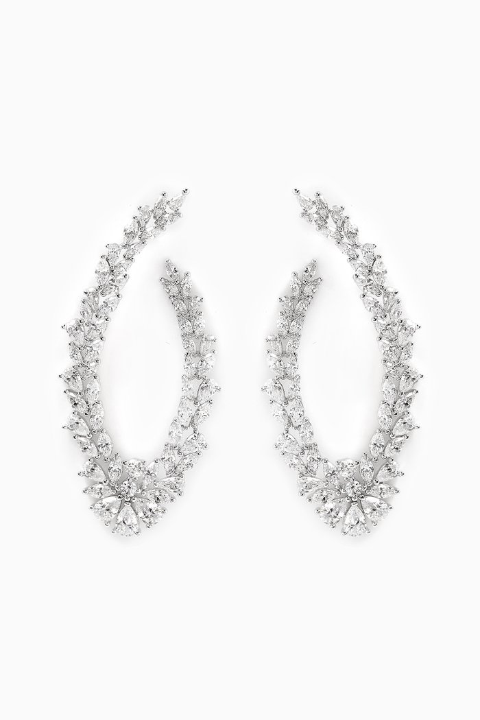 Pear Marquis Earrings in Rhodium-plated Brass, Silver