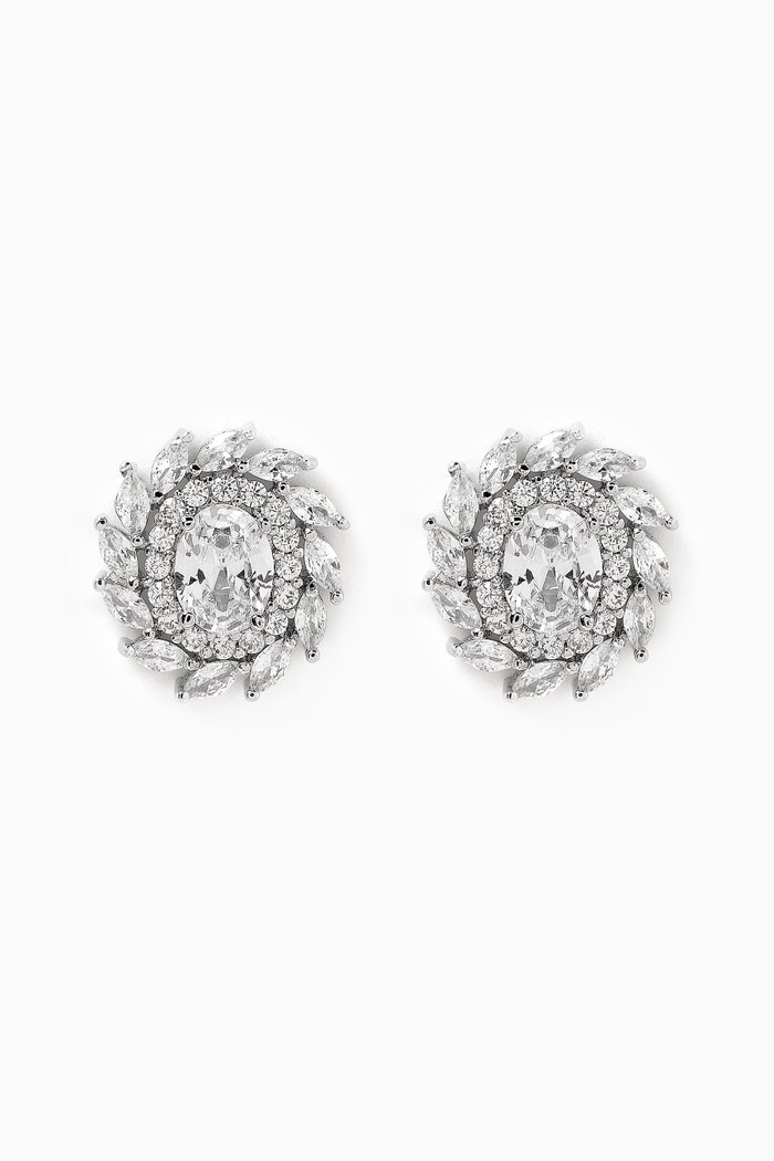 

Oval Stud Earrings in Rhodium-plated Brass, Silver