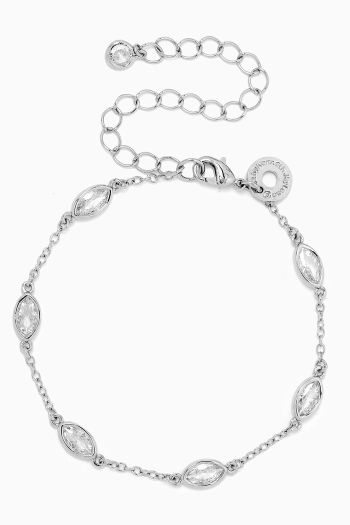 

Marquis CZ Station Delicate Chain Bracelet in Rhodium-plated Brass, Silver