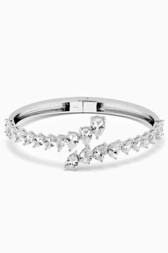 

Pear Open Crossover Bangle in Rhodium-plated Brass, Silver