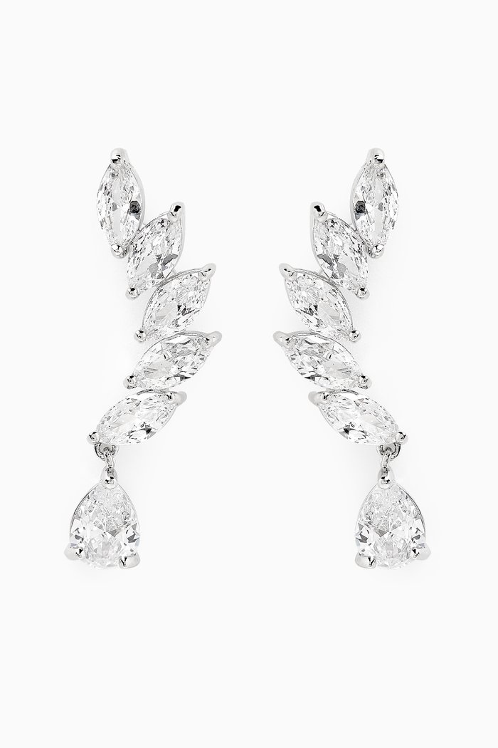 Crawler Earrings in Rhodium-plated Brass, Silver