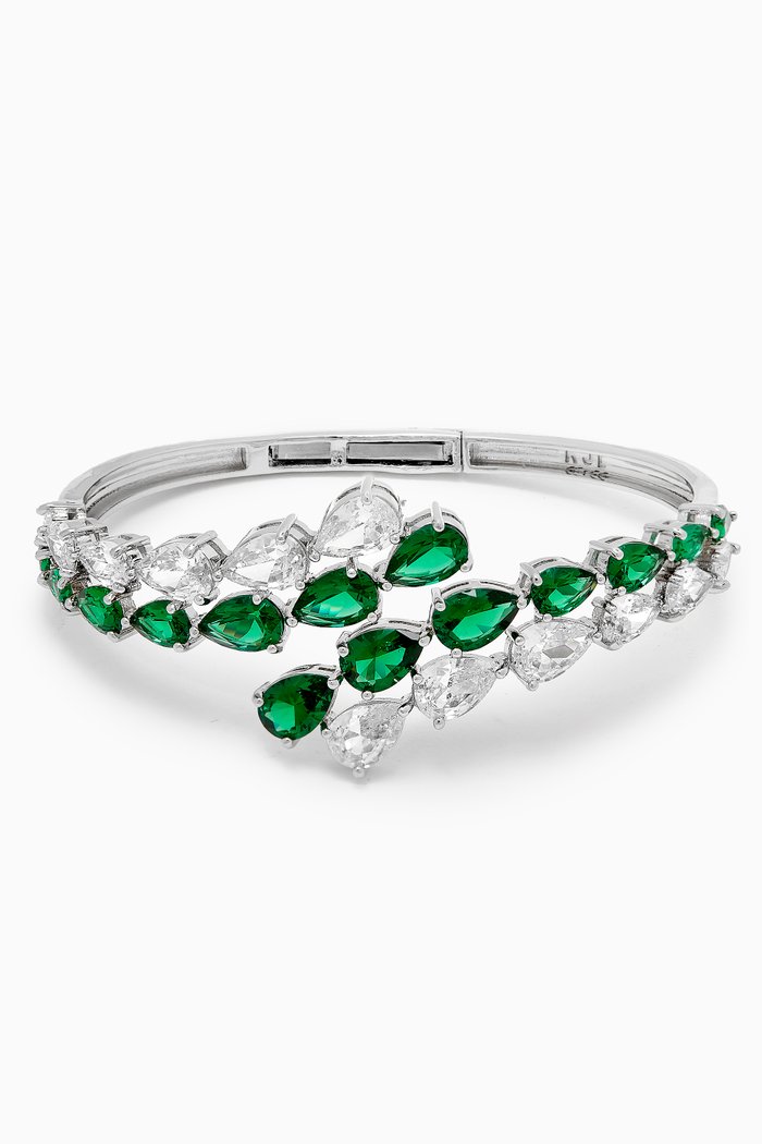 

Pear CZ Bracelet in Rhodium-plated Brass, Green