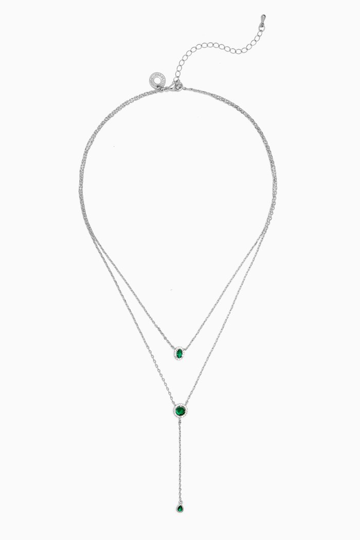

CZ Double Y Necklace in Rhodium-plated Brass, Green