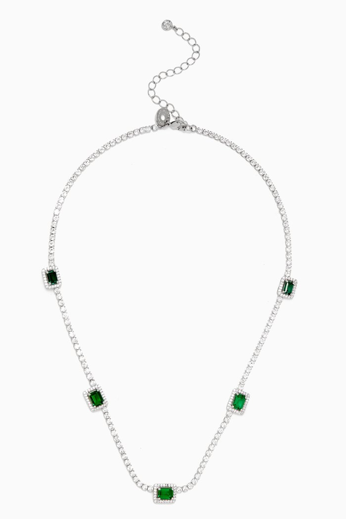 

Emerald Pave CZ Necklace in Rhodium-plated Brass, Green