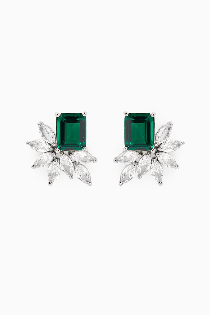 

Burst Statement Stud Earrings in Rhodium-plated Brass, Green