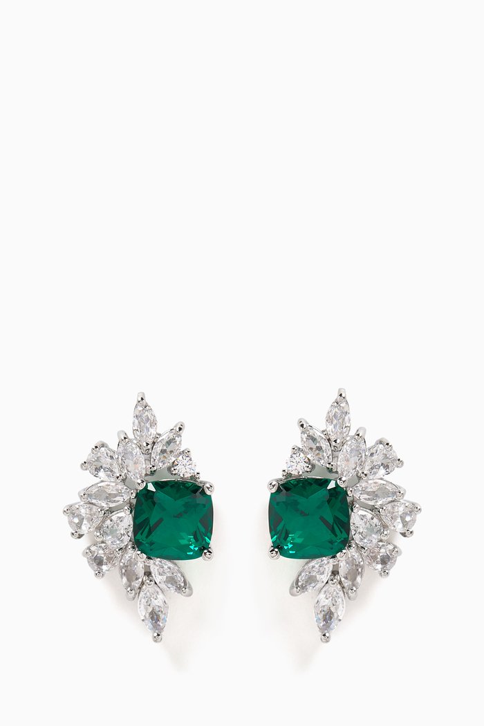 

Cluster Half Earrings in Rhodium-plated Brass, Green