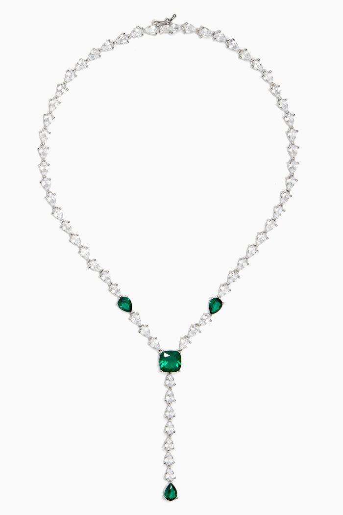 

Round Pear Station Glam Y Necklace in Rhodium-plated Brass, Green