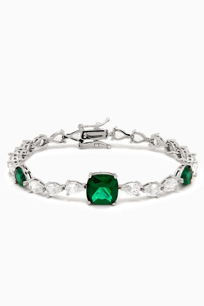 

Pear Round Station Tennis Bracelet in Rhodium-plated Brass, Green