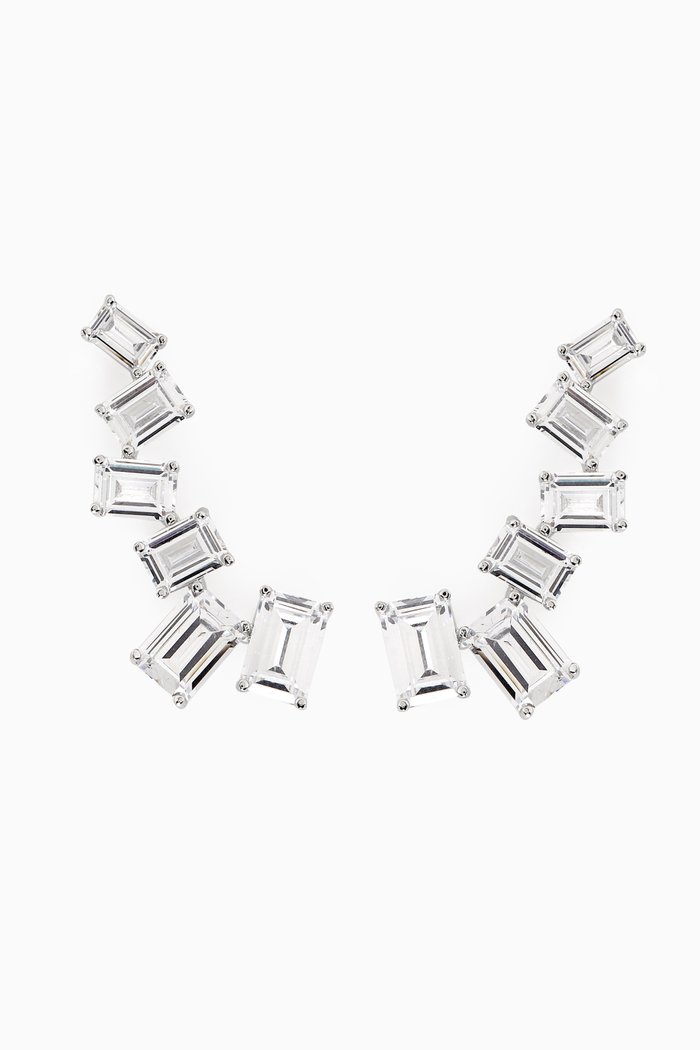 

Baguette Scatter Crawler Earrings in Rhodium-plated Brass, Silver