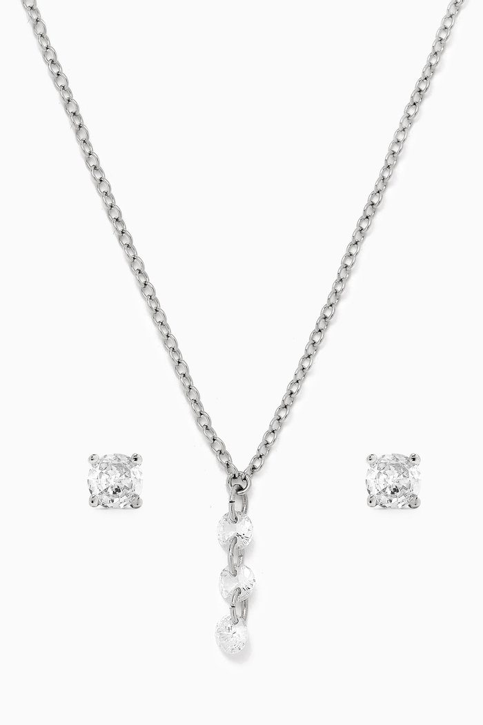 

Pendant Necklace & Stud Earring Set in Rhodium-plated Brass, Silver