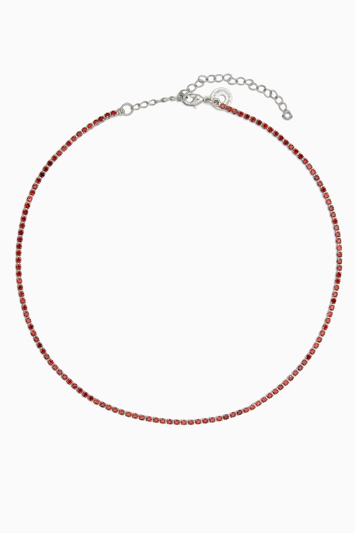 Tennis Necklace in Rhodium-plated Brass, Red