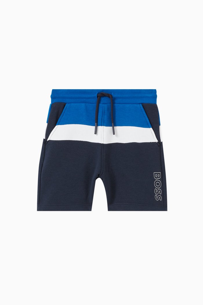 Colour-block Logo Shorts in Cotton Jersey, Blue