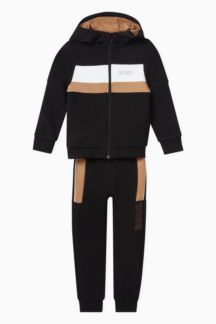 

Stripe Zip Hoodie & Sweatpants Set in Cotton, Black