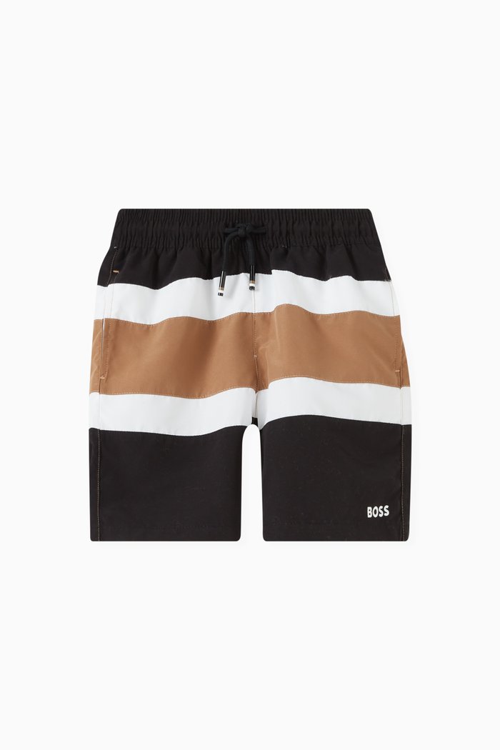 

Striped Colour-block Swim Shorts, Black