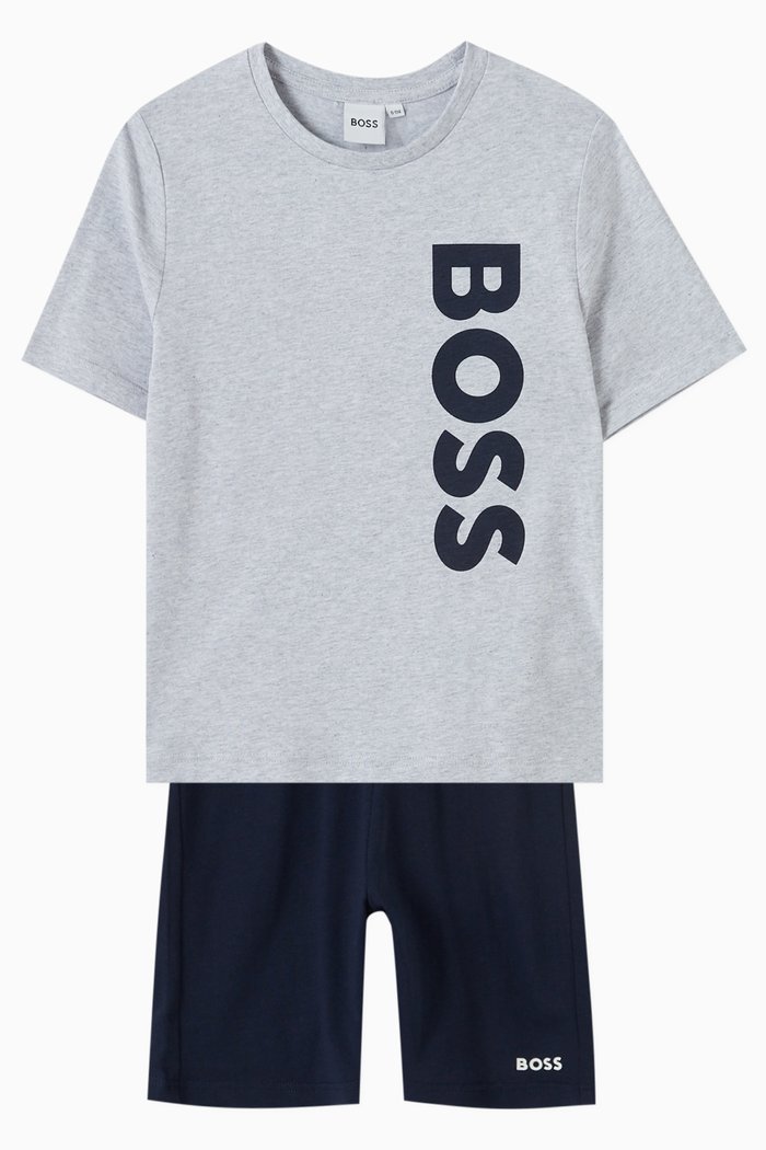 

Logo T-shirt & Shorts Set in Cotton, Grey