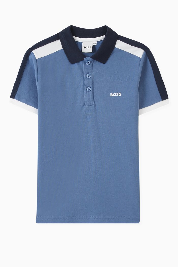 

Stripe Logo-embroidery Polo Shirt in Cotton, Blue