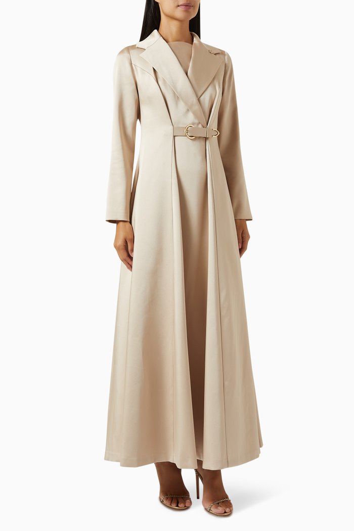 

Freesia Belted Maxi Dress in Satin, Neutral