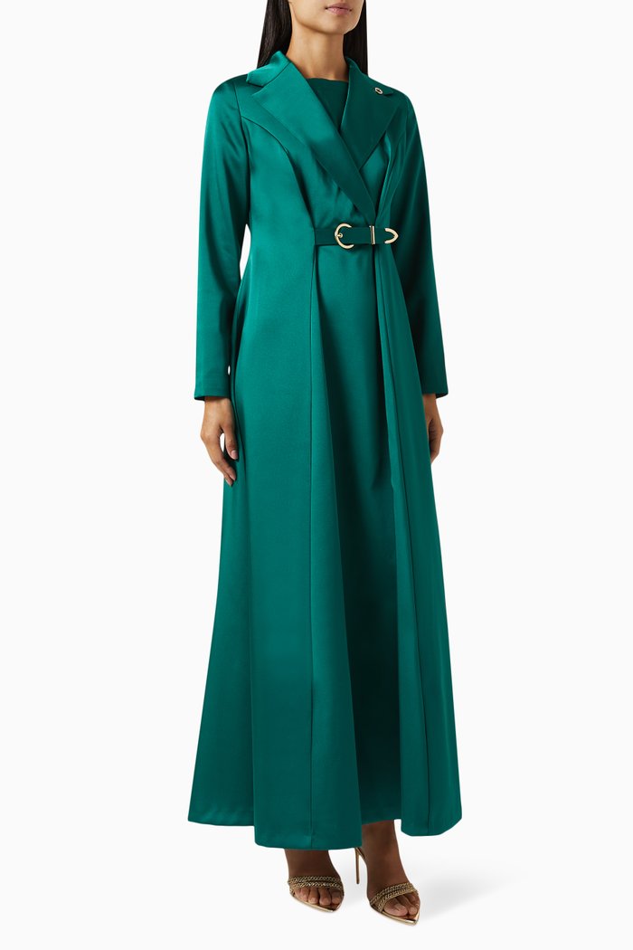 

Freesia Belted Maxi Dress in Satin, Green