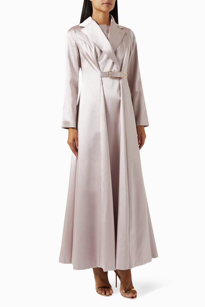 

Freesia Belted Maxi Dress in Satin, Purple