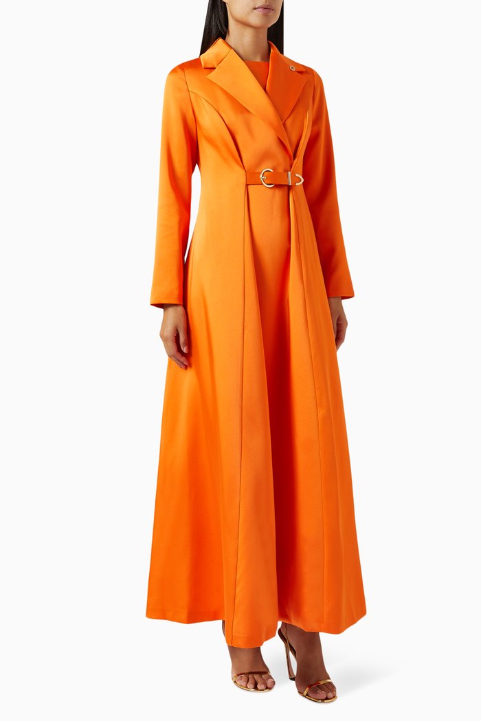 

Freesia Belted Maxi Dress in Satin, Orange