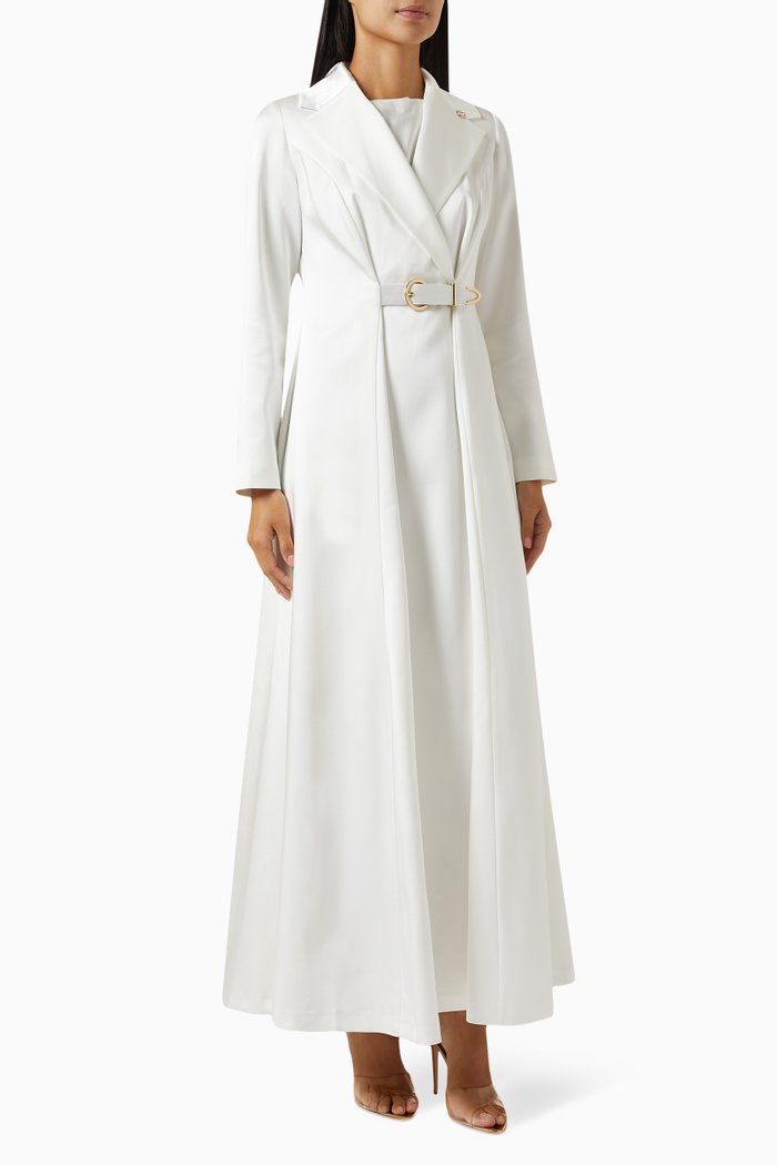 

Freesia Belted Maxi Dress in Satin, White