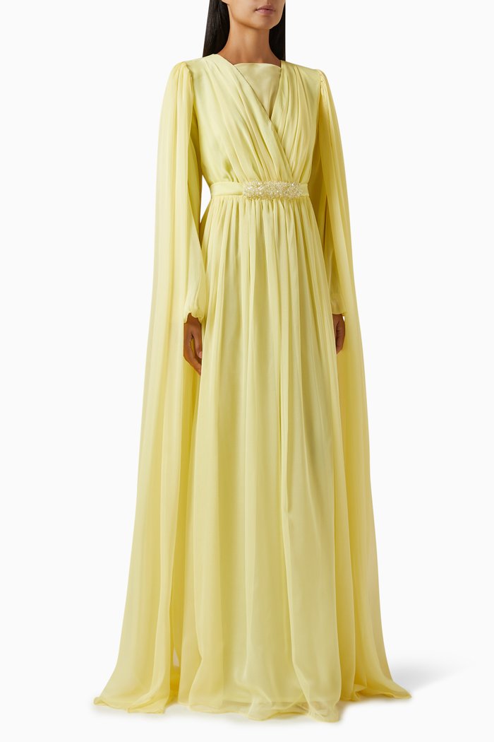 

Valez Cape-sleeve Maxi Dress, Yellow