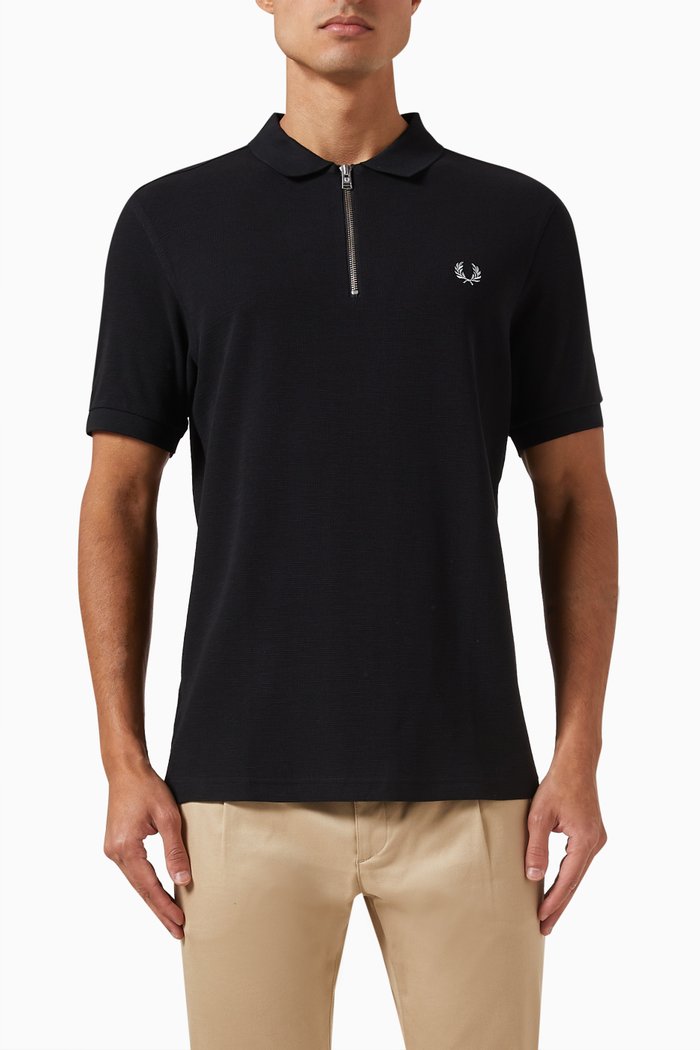 

Waffle Polo Shirt in Cotton-knit, Black