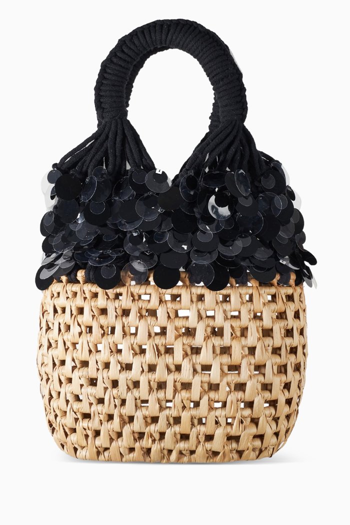 Serena Top-handle Bag in Carnauba Straw, Black