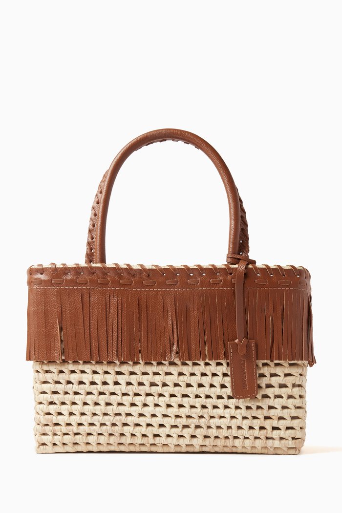 

Lele Tote Bag in Straw & Leather, Neutral