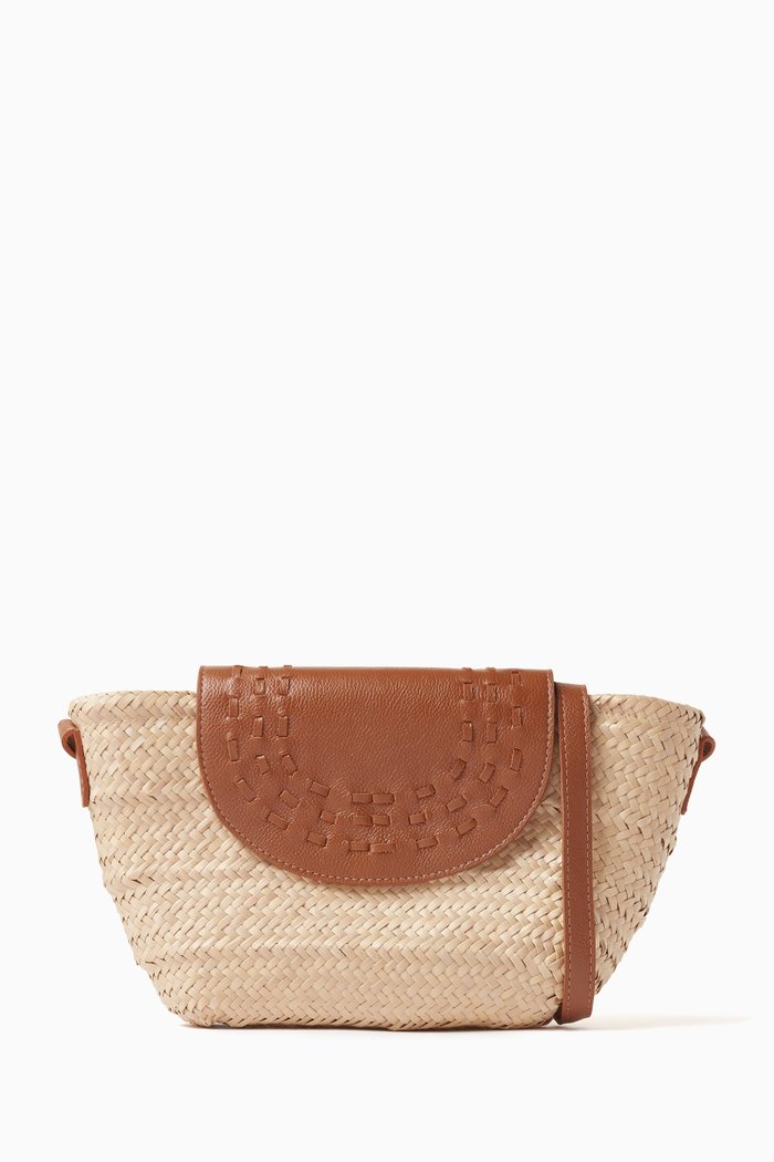 

Duda Crossbody Bag in Straw & Leather, Neutral