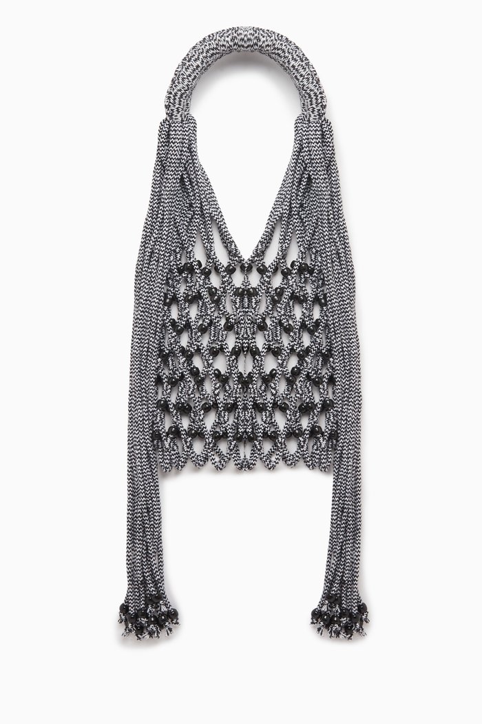 Mini Malala Beaded Bag in Cotton Yarn, Black