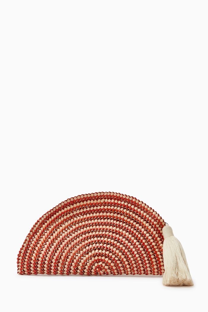 

Small Valentina Clutch Bag in Piacava Straw, Orange