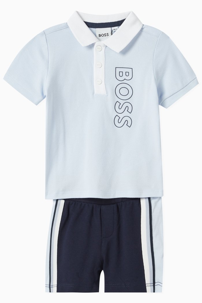 

Logo Polo Shirt & Shorts Set in Cotton, Blue