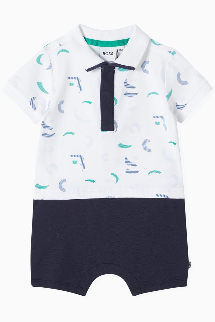 All-over Logo Romper in Organic Cotton, White