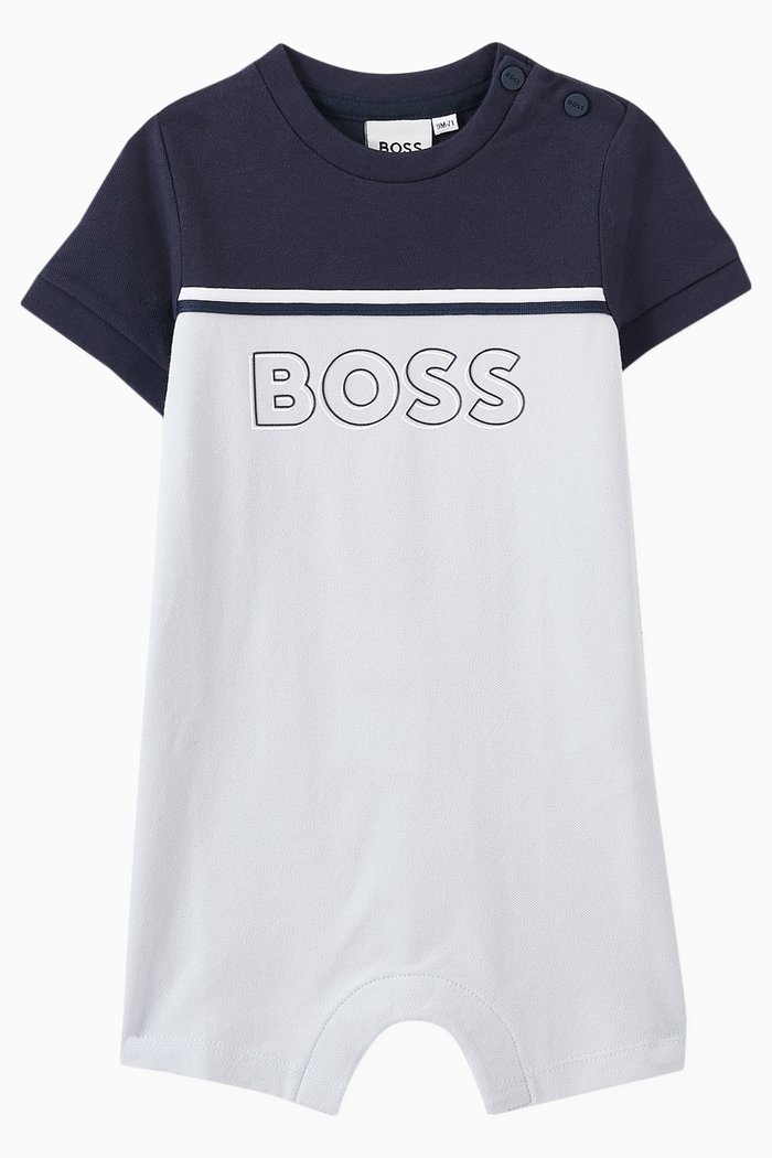 Logo Playsuit in Cotton Blend, Blue