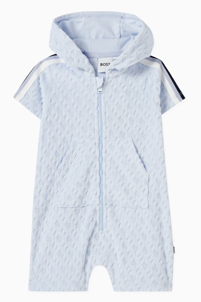 

Monogram Hooded Romper in Cotton Blend, Blue