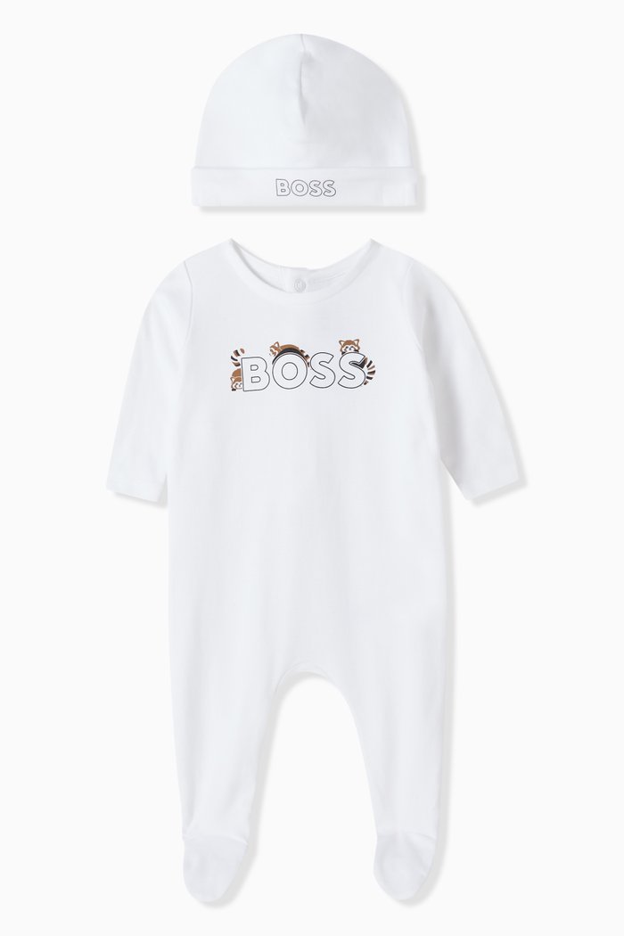 

Logo Pyjama & Hat Set in Cotton, White