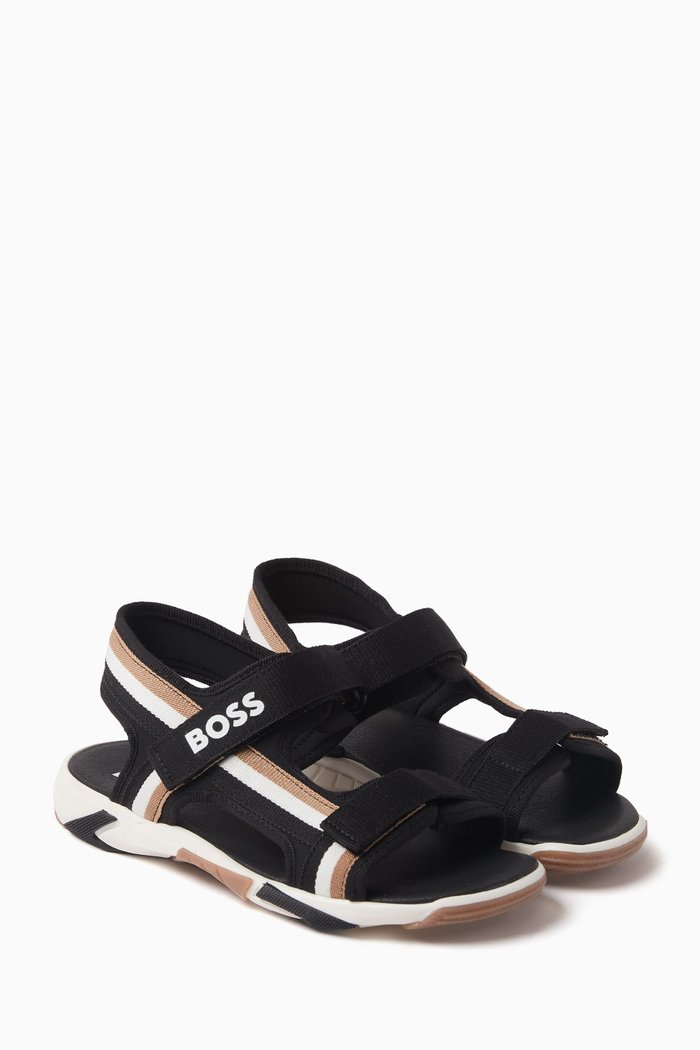 

Striped Velcro Sandals, Black