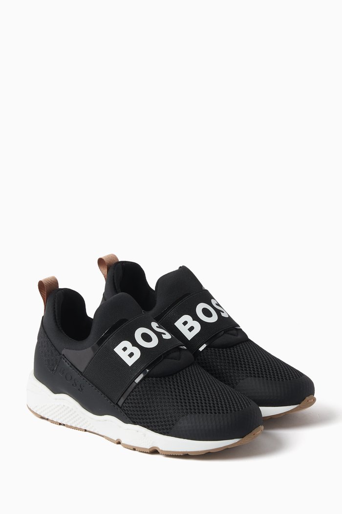 

Logo Sneakers in Textile & Leather, Black