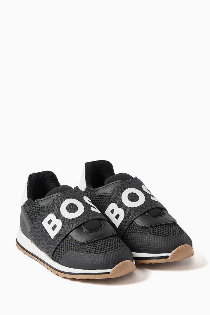 

Logo-print Sneakers in Mesh & Leather, Black