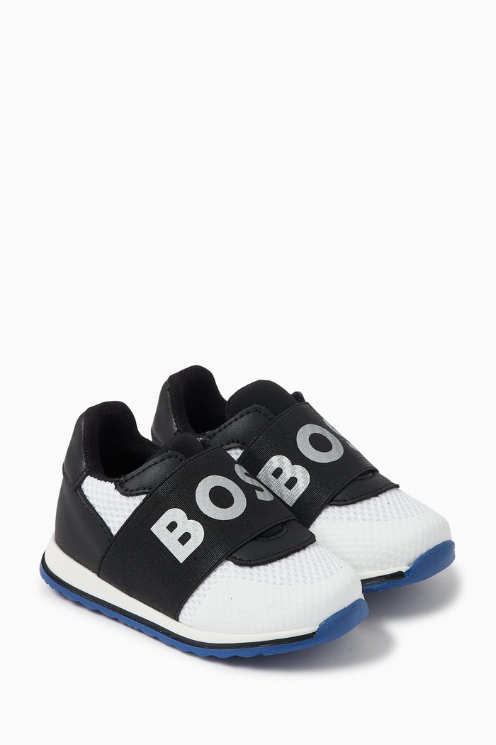 Logo-print Sneakers in Mesh & Leather, Blue